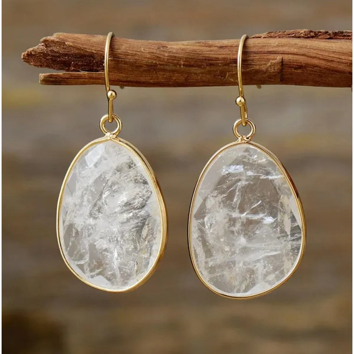 Goldtone & Clear Quartz Oval Drop Earrings sold by Zulily