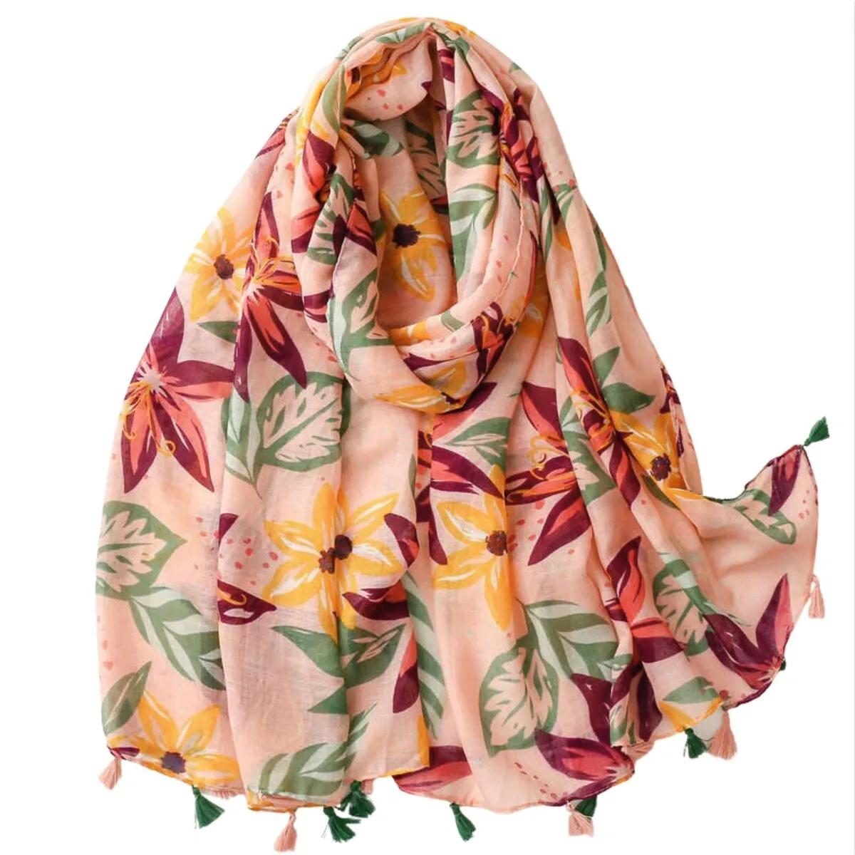 Red and Yellow Lily Scarf with Tassels sold by Zulily