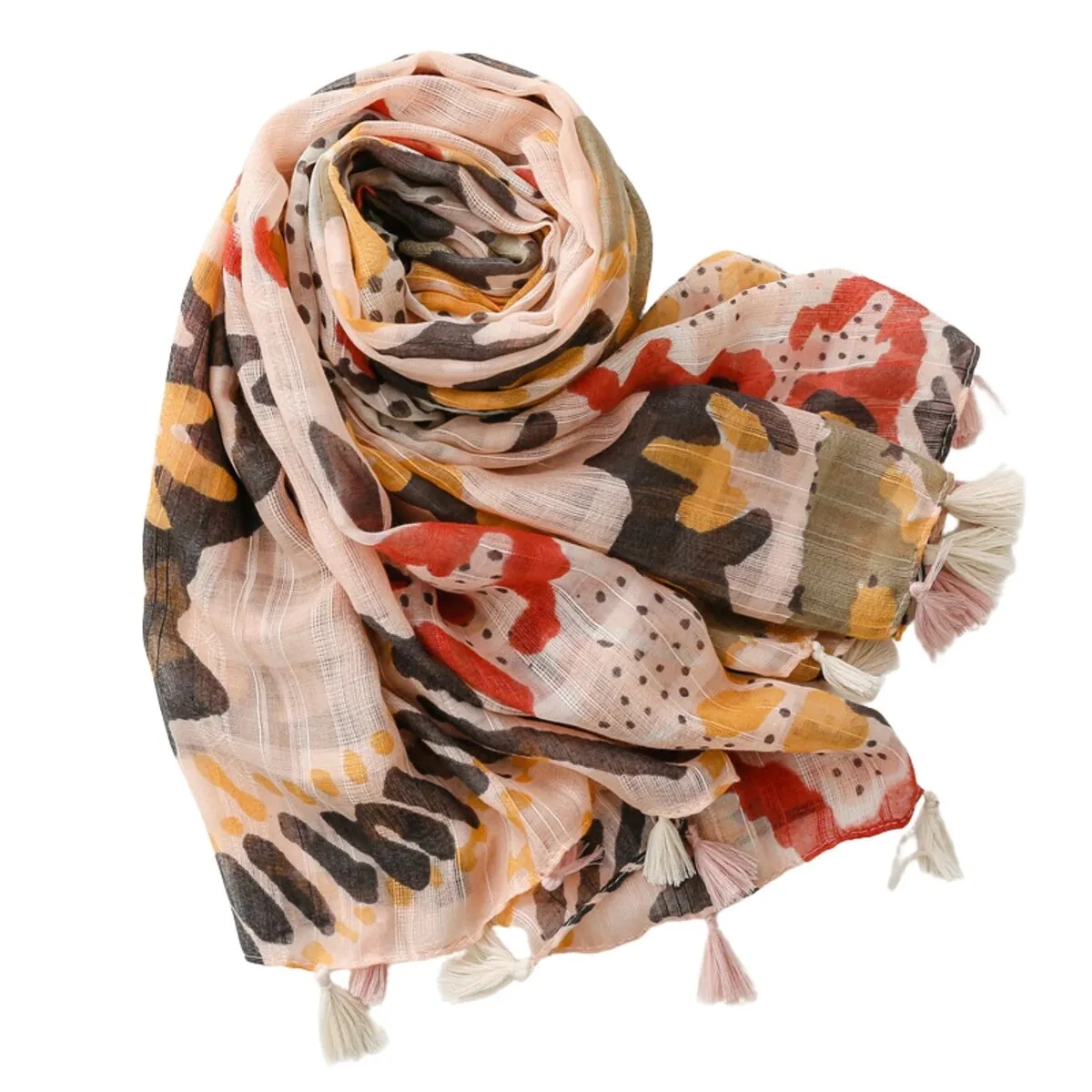 Red, Brown and Mustard Floral Scarf with Tassels sold by Zulily product image thumbnail 2