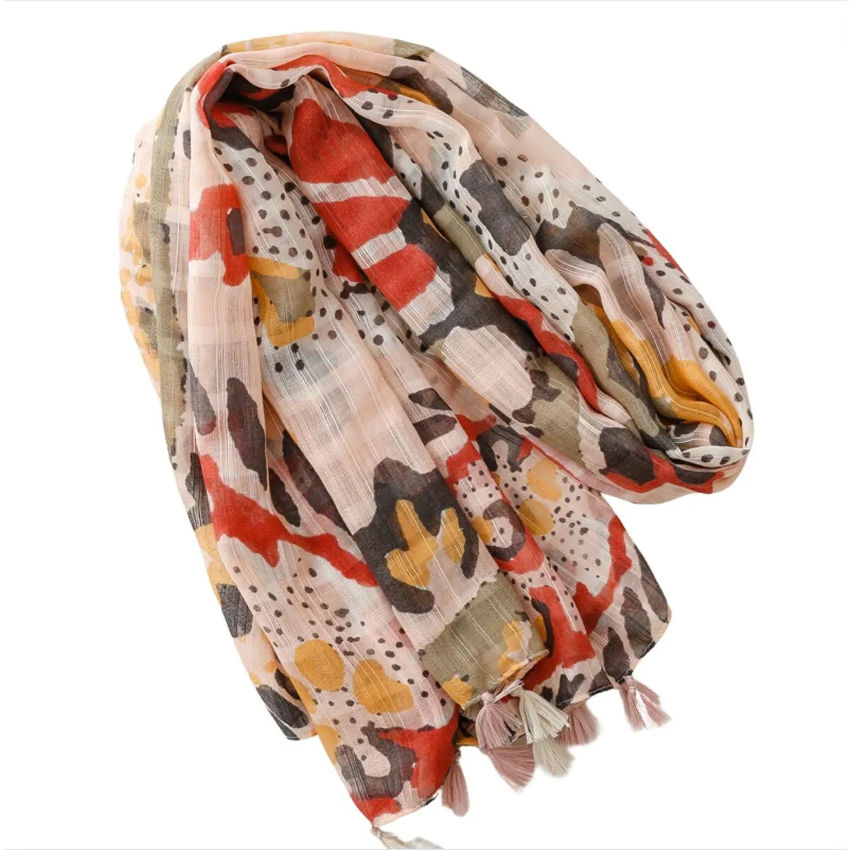 Red, Brown and Mustard Floral Scarf with Tassels sold by Zulily product image thumbnail 3