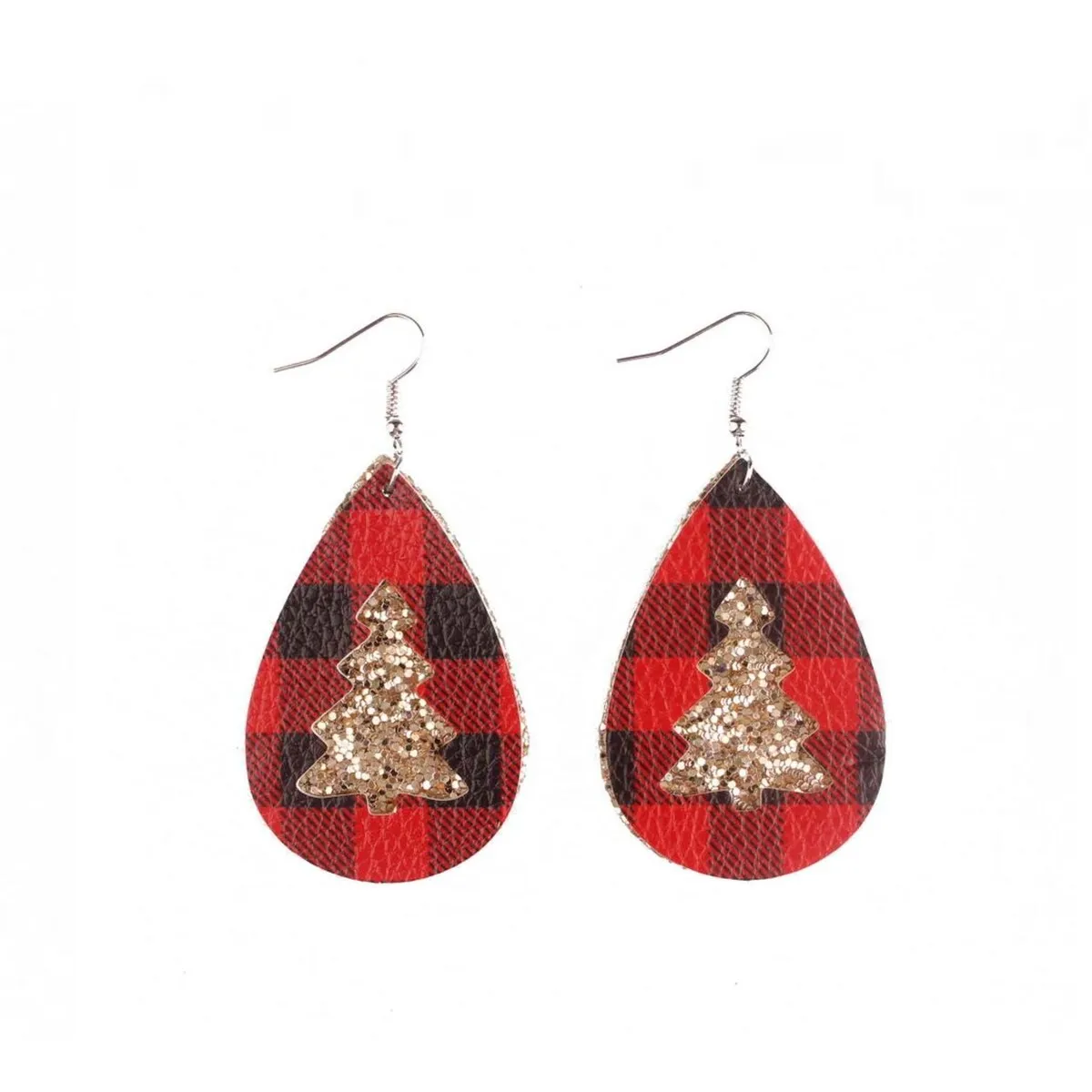 Red Plaid & Glittering Christmas Tree Teardrop Drop Earrings sold by Zulily