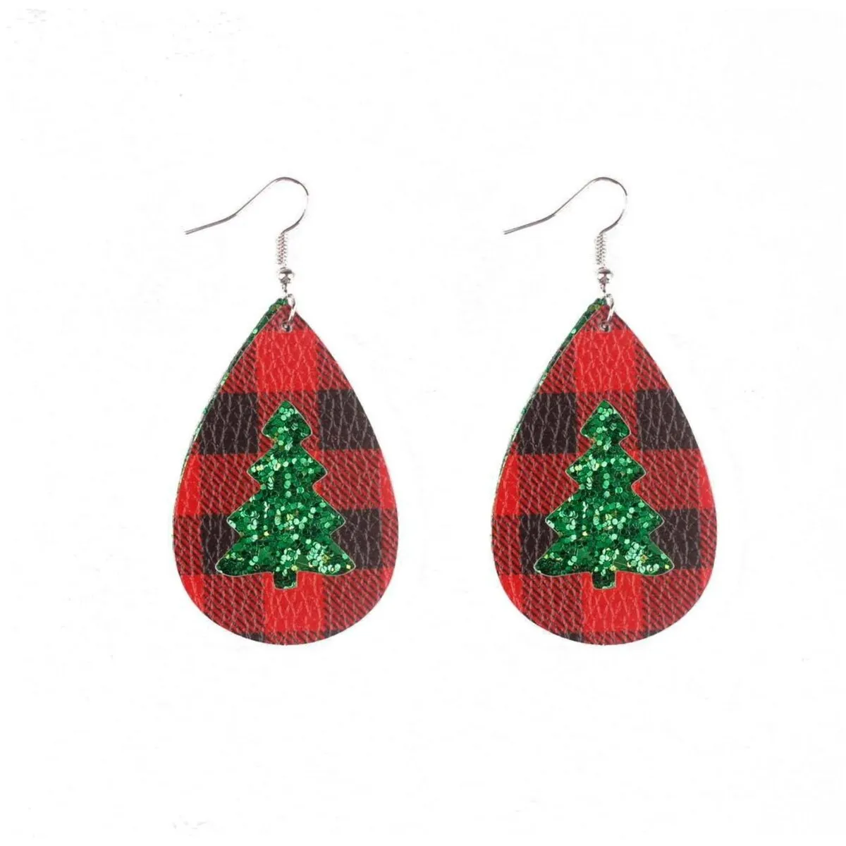 Red Plaid & Glittering Christmas Tree Teardrop Drop Earrings sold by Zulily product image thumbnail 2