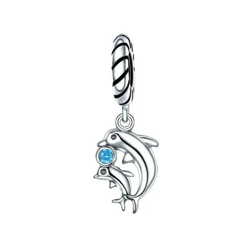 Blue Cubic Zirconia & Sterling Silver Dolphins Drop Charm sold by Zulily