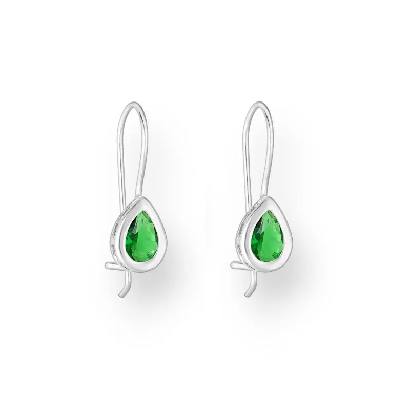 Sterling Silver Emerald Cubic Zirconia Teardrop Threader Earrings sold by Zulily