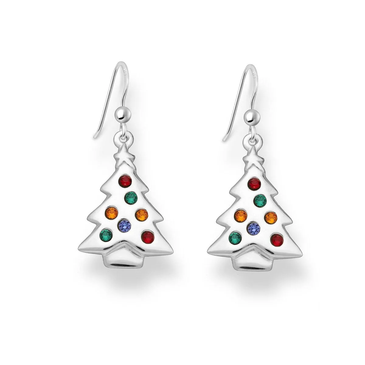 Sterling Silver Multi Colored Cubic Zirconia Christmas Tree Drop Earrings sold by Zulily