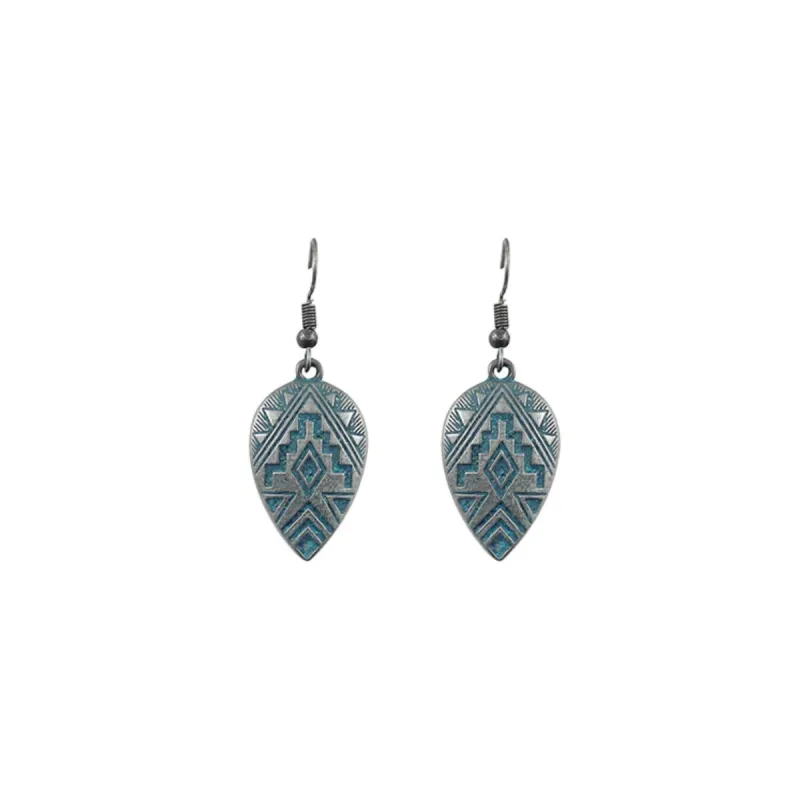 Silvertone & Teal Patterned Teardrop Drop Earrings sold by Zulily