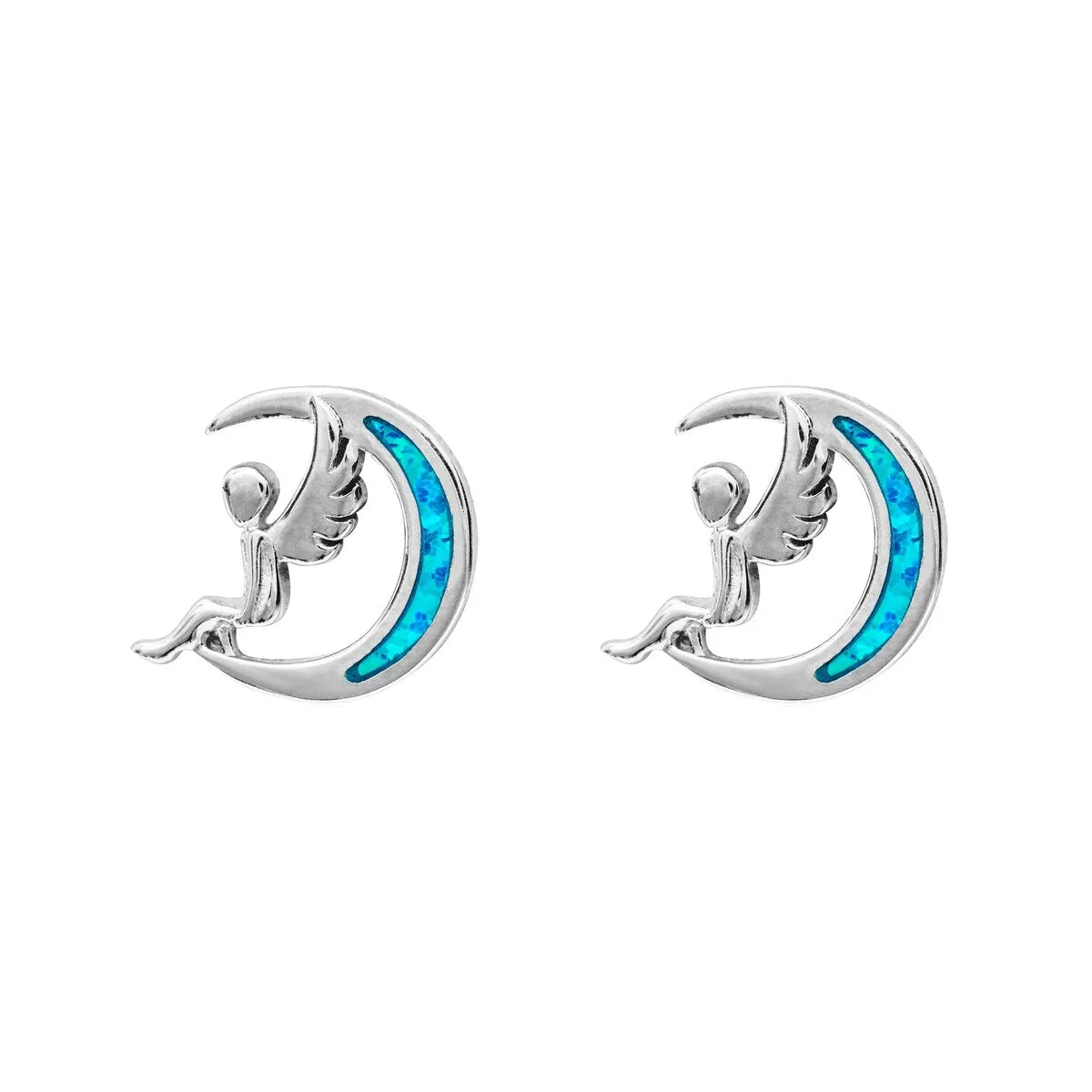Sterling Silver Blue Opal Crescent Moon And Fairy Stud Earrings sold by Zulily