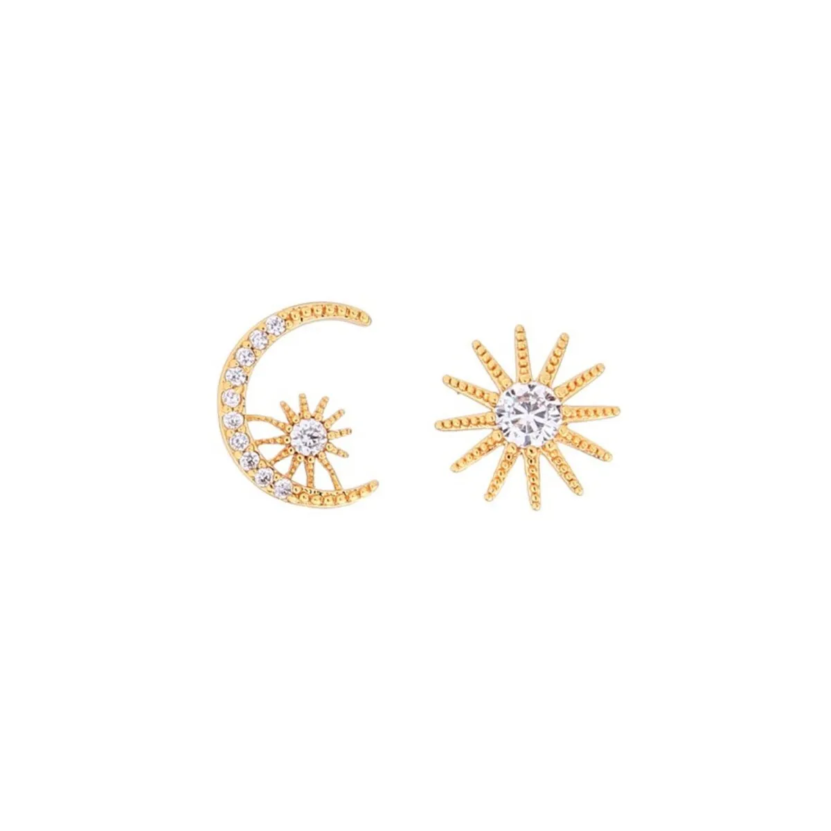 Goldtone & Clear Crystal Asymmetrical Moon and Star Stud Earrings sold by Zulily