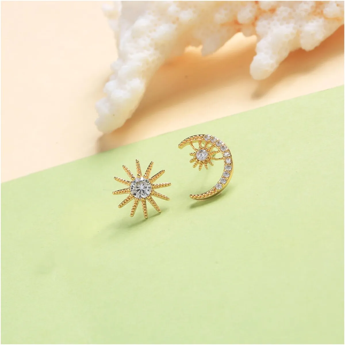 Goldtone & Clear Crystal Asymmetrical Moon and Star Stud Earrings sold by Zulily product image thumbnail 2