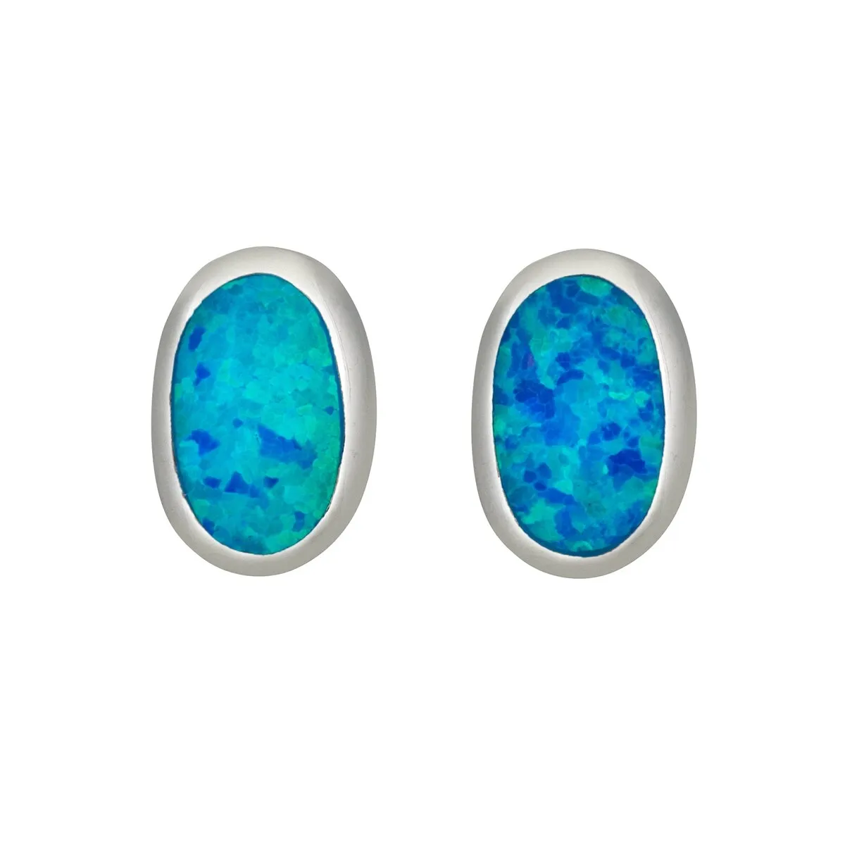Sterling Silver Oval Stud Earrings with Lab-Created Blue Opal sold by Zulily