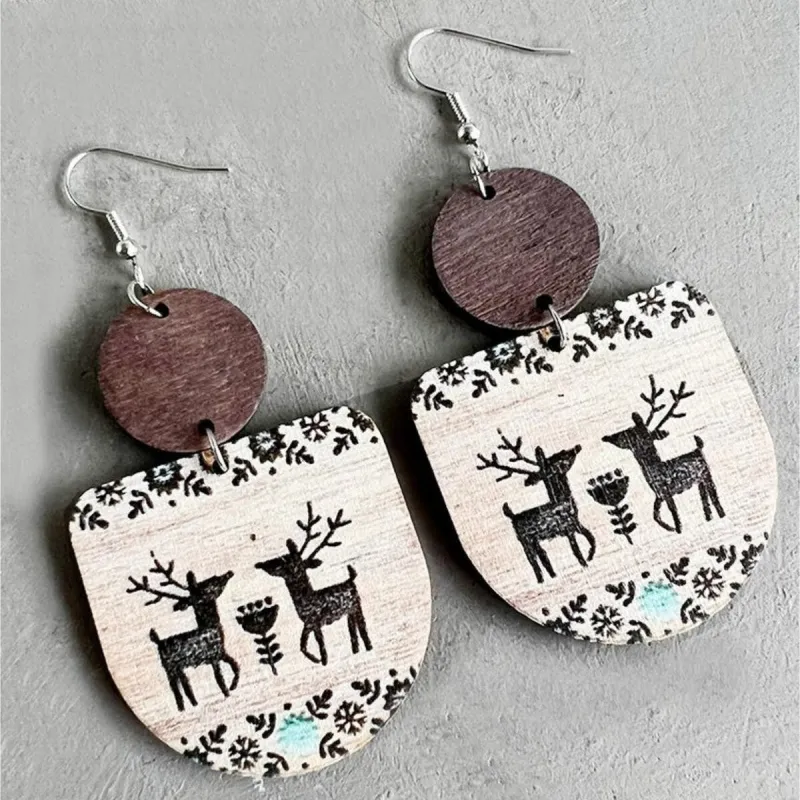 Wooden Floral Reindeer Drop Earrings sold by Zulily