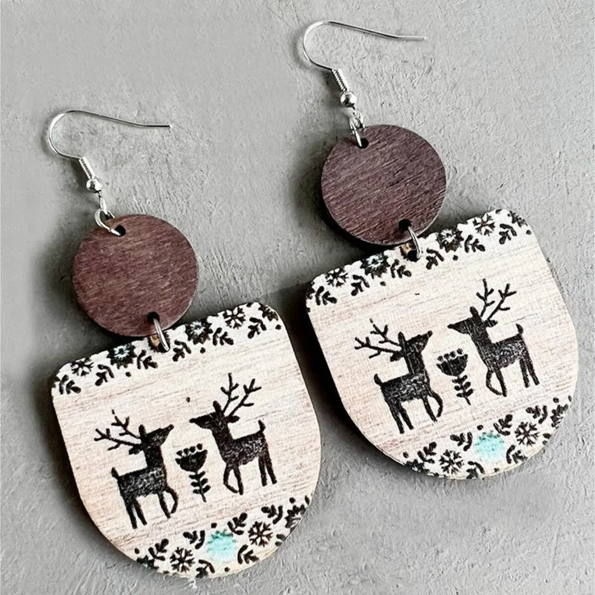 Wooden Floral Reindeer Drop Earrings sold by Zulily