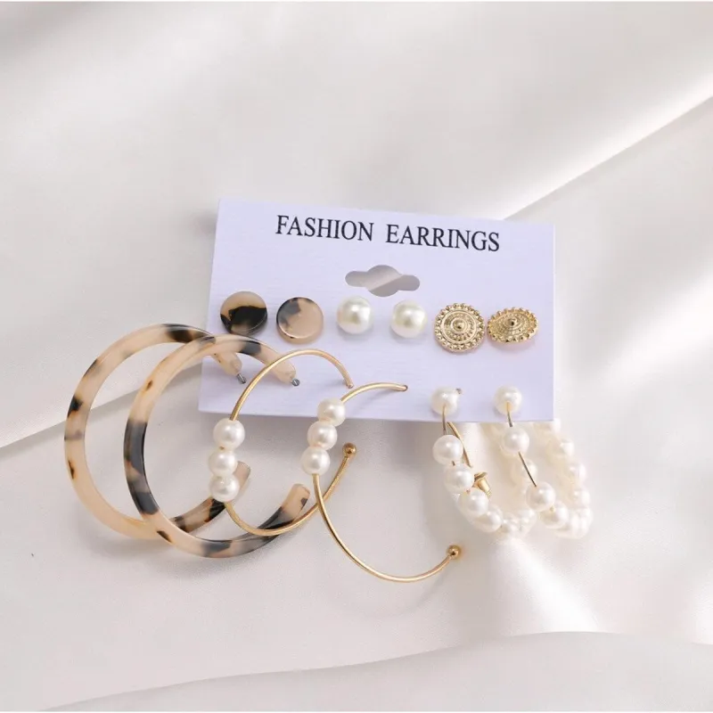 Faux Tortoise Shell & Imitation Pearl Set Of 6 Stud And Hoop Earrings sold by Zulily