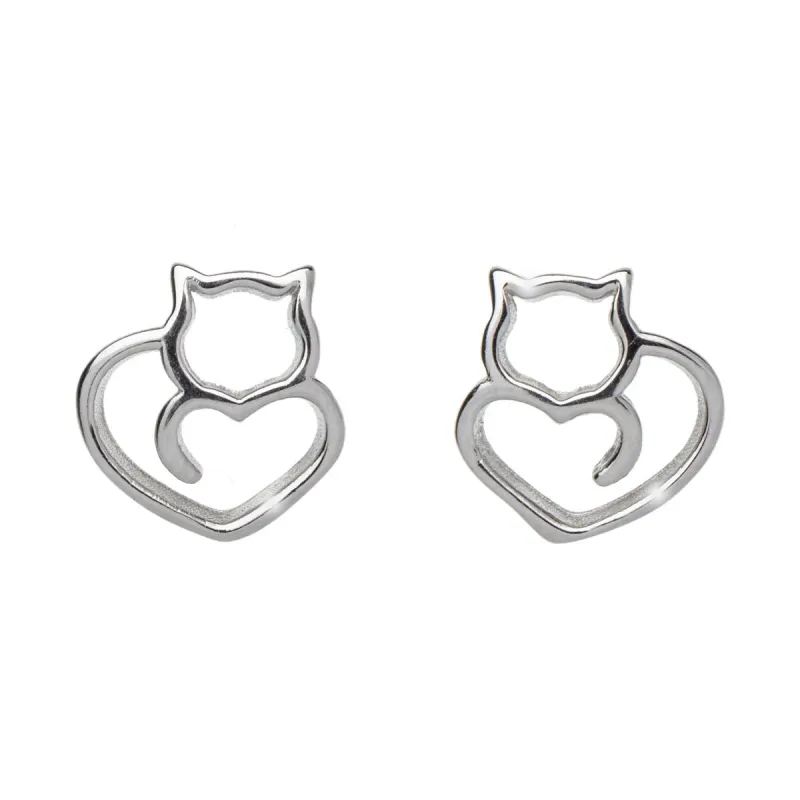 Sterling Silver Open Heart Cat Stud Earrings sold by Zulily