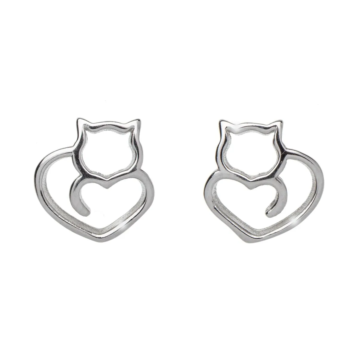 Sterling Silver Open Heart Cat Stud Earrings sold by Zulily