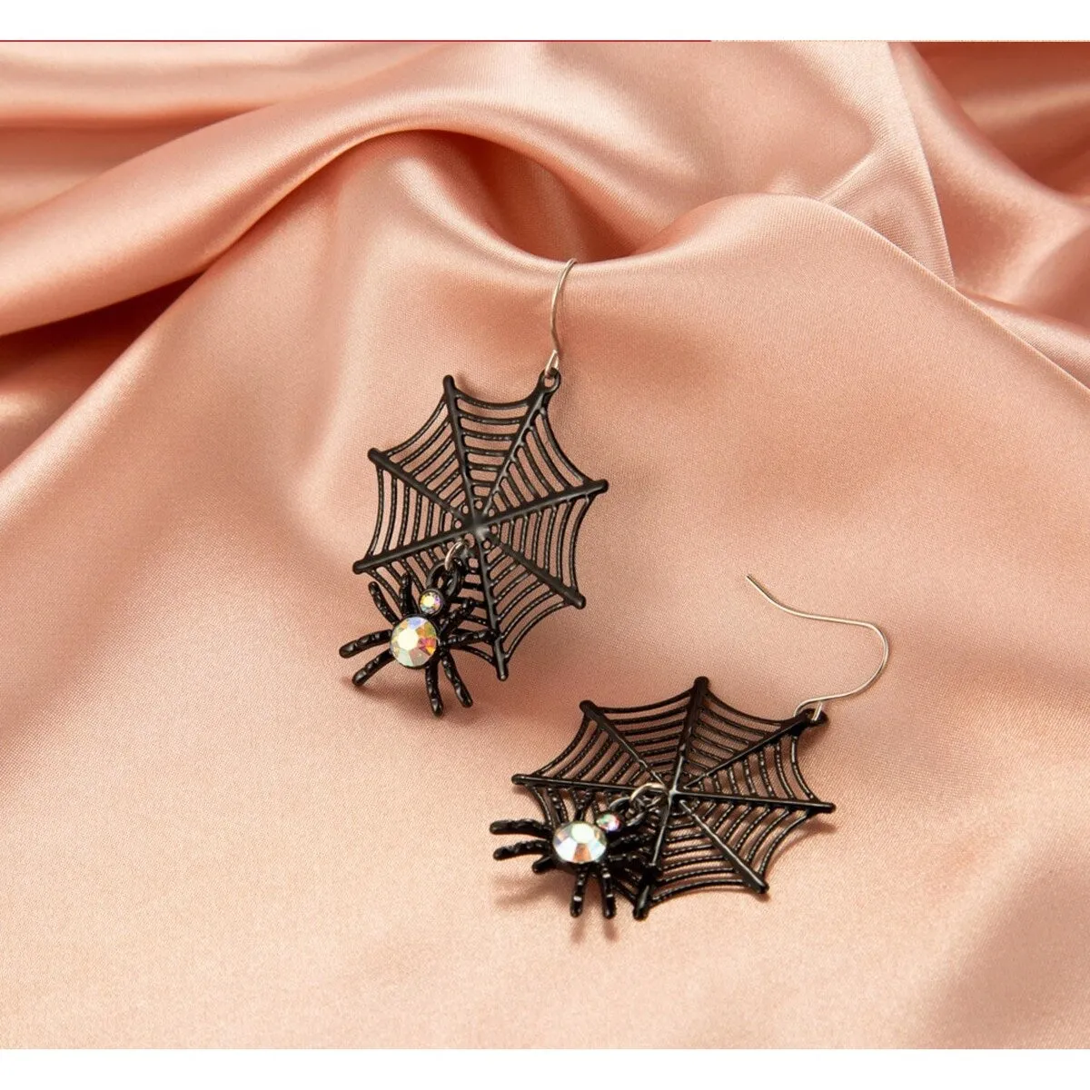 Black Spider Web Crystal Spider Drop Earrings (90222-22) sold by Zulily