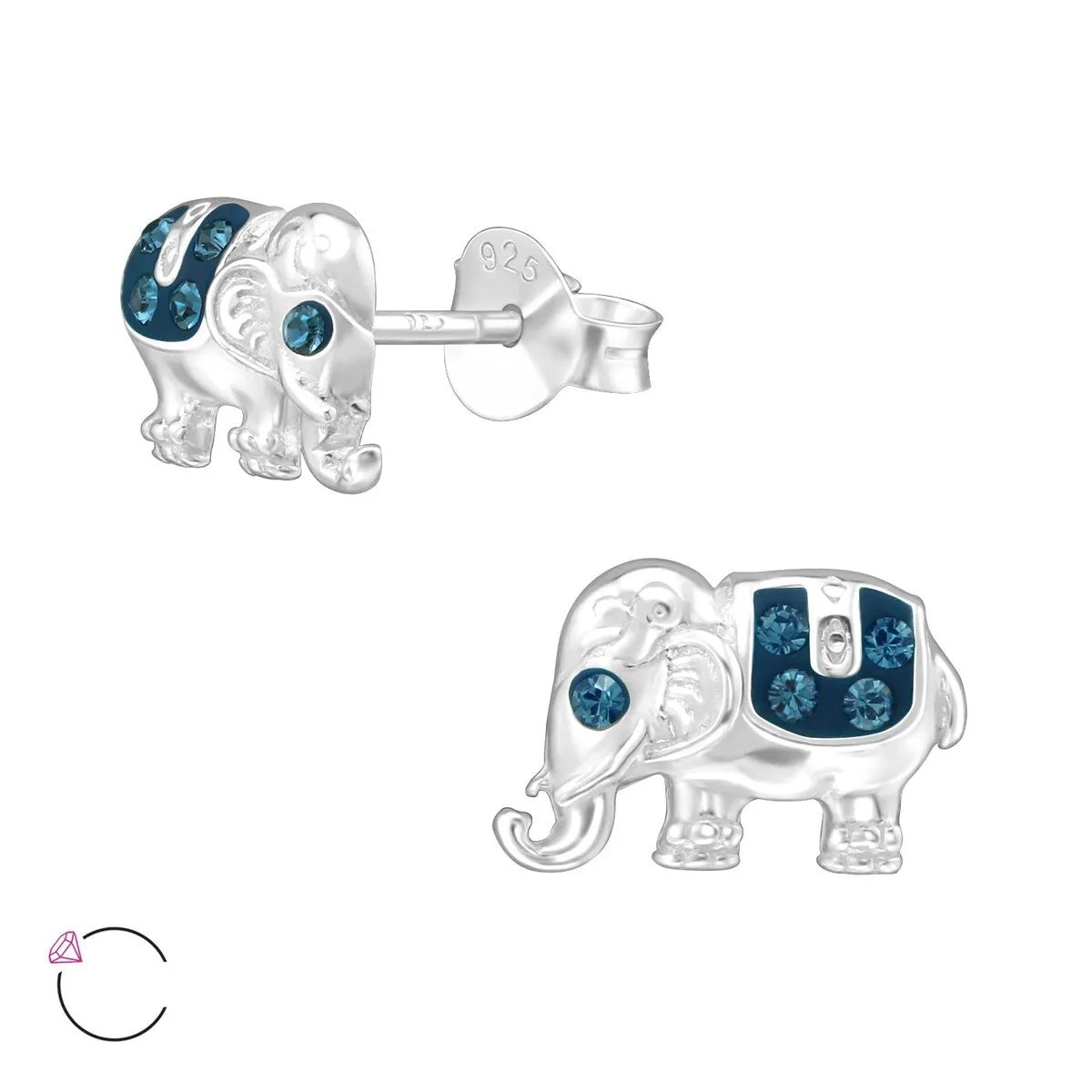 Sterling Silver Blue Crystal Elephant Stud Earrings sold by Zulily
