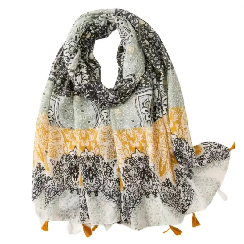 Paisley Lightweight Scarf with Tassels in Sage and Mustard sold by Zulily