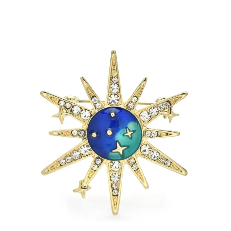 Goldtone Stars And Blue Moon Brooch sold by Zulily