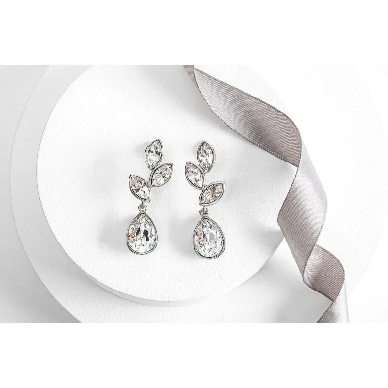 Clear Swarovski Crystal Tri-leaf Statement Drop Earrings sold by Zulily