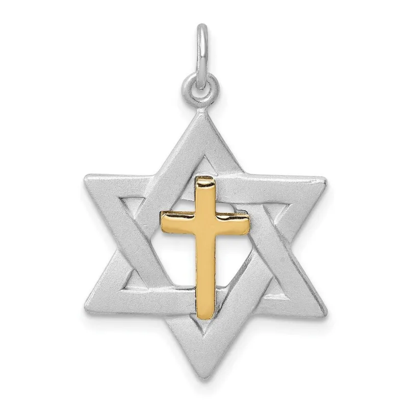 Curata 925 Sterling Silver Two-tone 18" 28mm Messianic Cross Star of David Pendant Necklace sold by Zulily