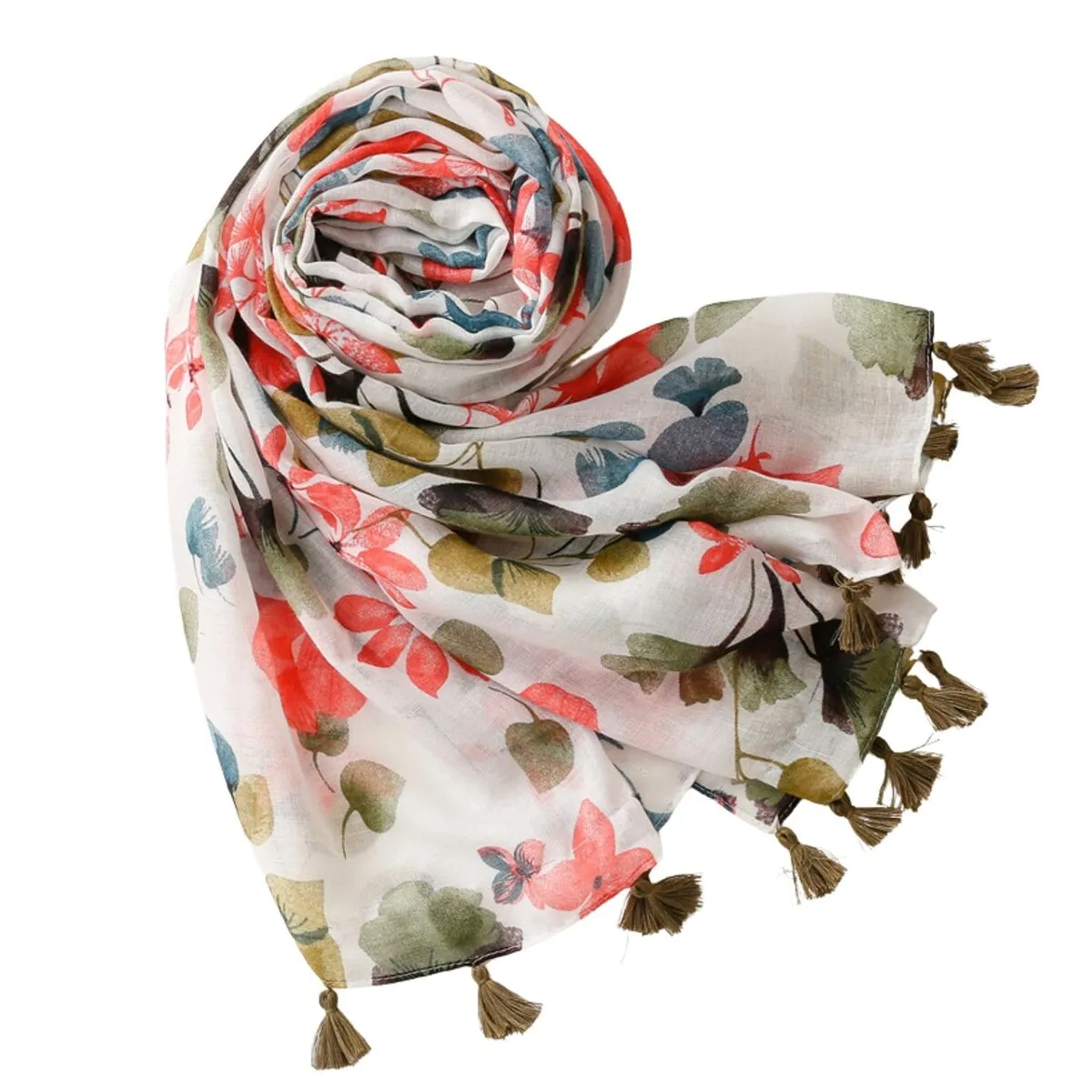 Lily and Ginkgo Scarf with Tassels in Coral and Green sold by Zulily product image thumbnail 2