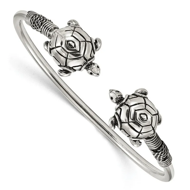 Curata 925 Sterling Silver Antiqued Turtle Flexible Cuff Bangle Bracelet sold by Zulily