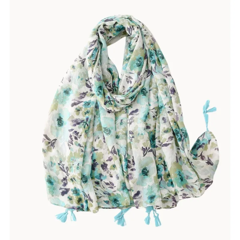 Teal and Navy Impressionist Scarf with Tassels sold by Zulily
