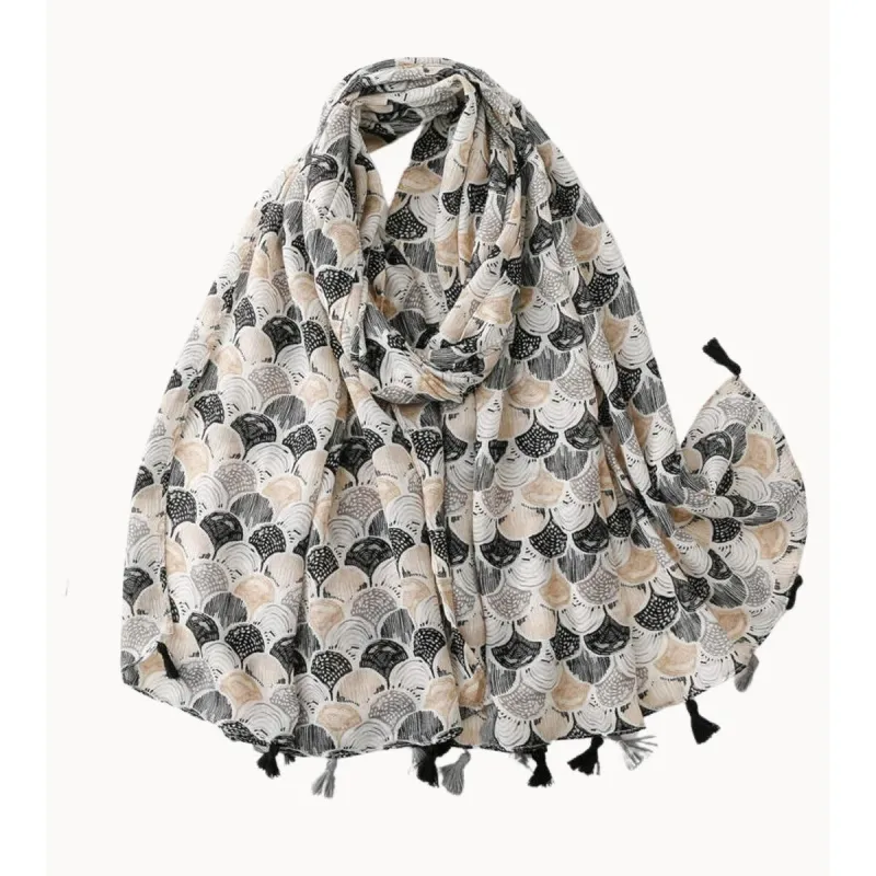 Ombre Fan Scarf in Sand, Grey and Jet with Tassels sold by Zulily