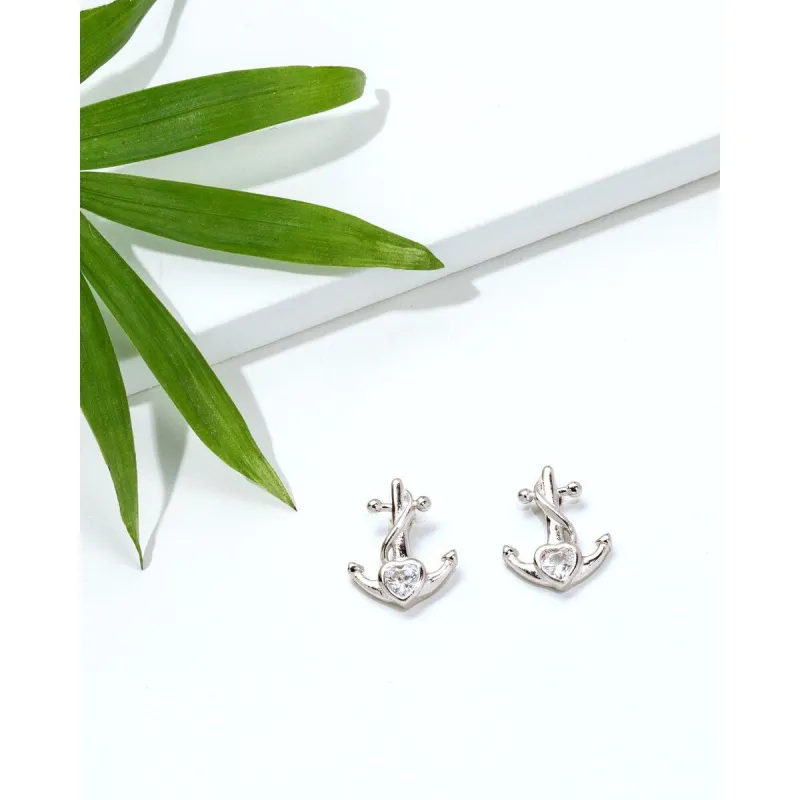 Sterling Silver Anchor Stud Earrings with Heart Cubic Zirconia Accent sold by Zulily