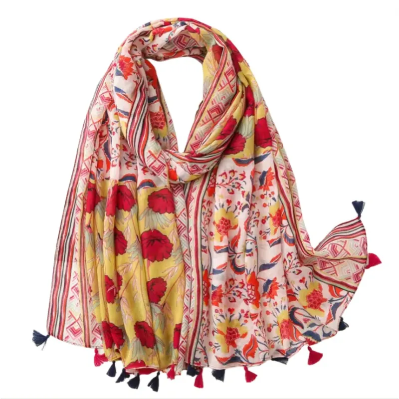 Floral Lightweight Scarf with Tassels in Red Hues sold by Zulily