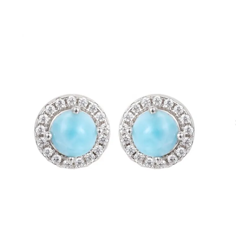 Sky Blue Larimar & Sterling Silver Halo Stud Earrings sold by Zulily