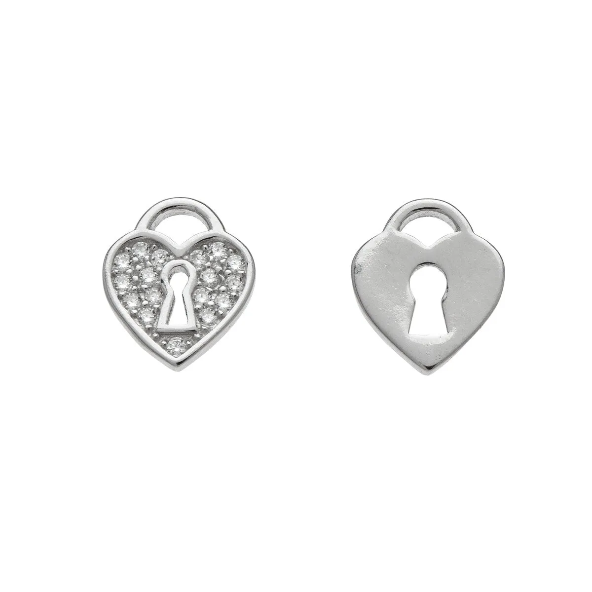 Sterling Silver Cubic Zirconia Heart Lock Stud Earrings sold by Zulily