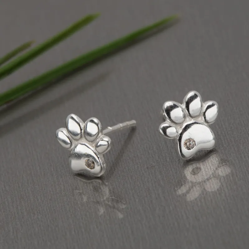 Sterling Silver Cubic Zirconia Paw Print Stud Earrings sold by Zulily