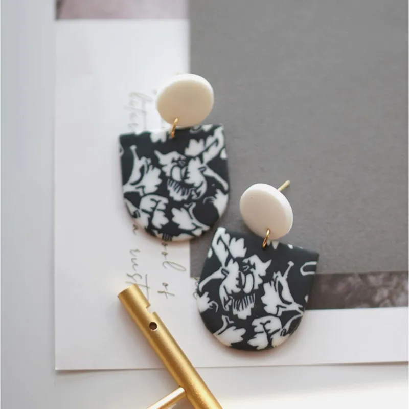 Black & White Floral Arched Drop Earrings made by Zulily