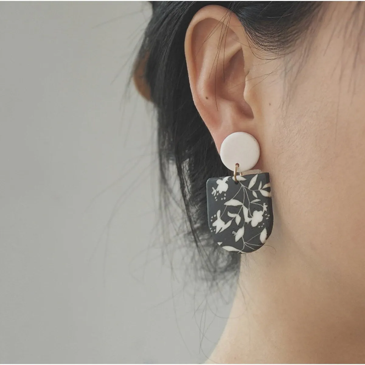 Black & White Floral Arched Drop Earrings sold by Zulily product image thumbnail 2
