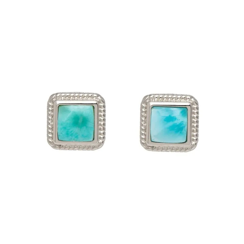 Sterling Silver & Larimar Square Stud Earrings sold by Zulily