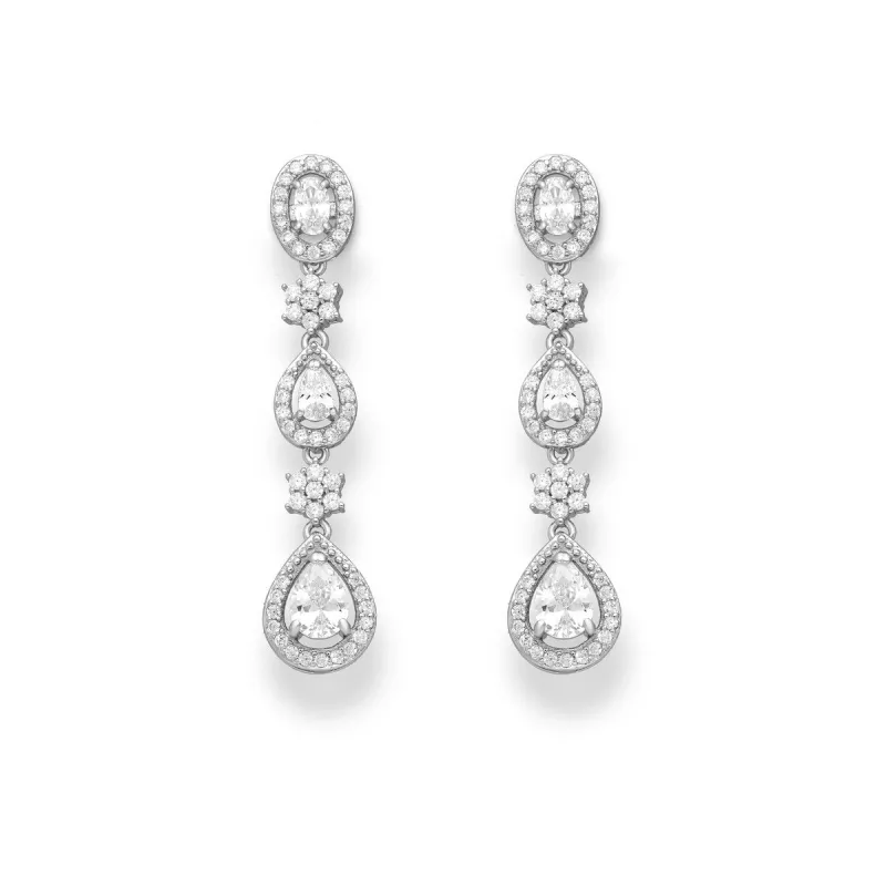 Sterling Silver Cubic Zirconia Teardrop And Floral Elegant Drop Earrings sold by Zulily
