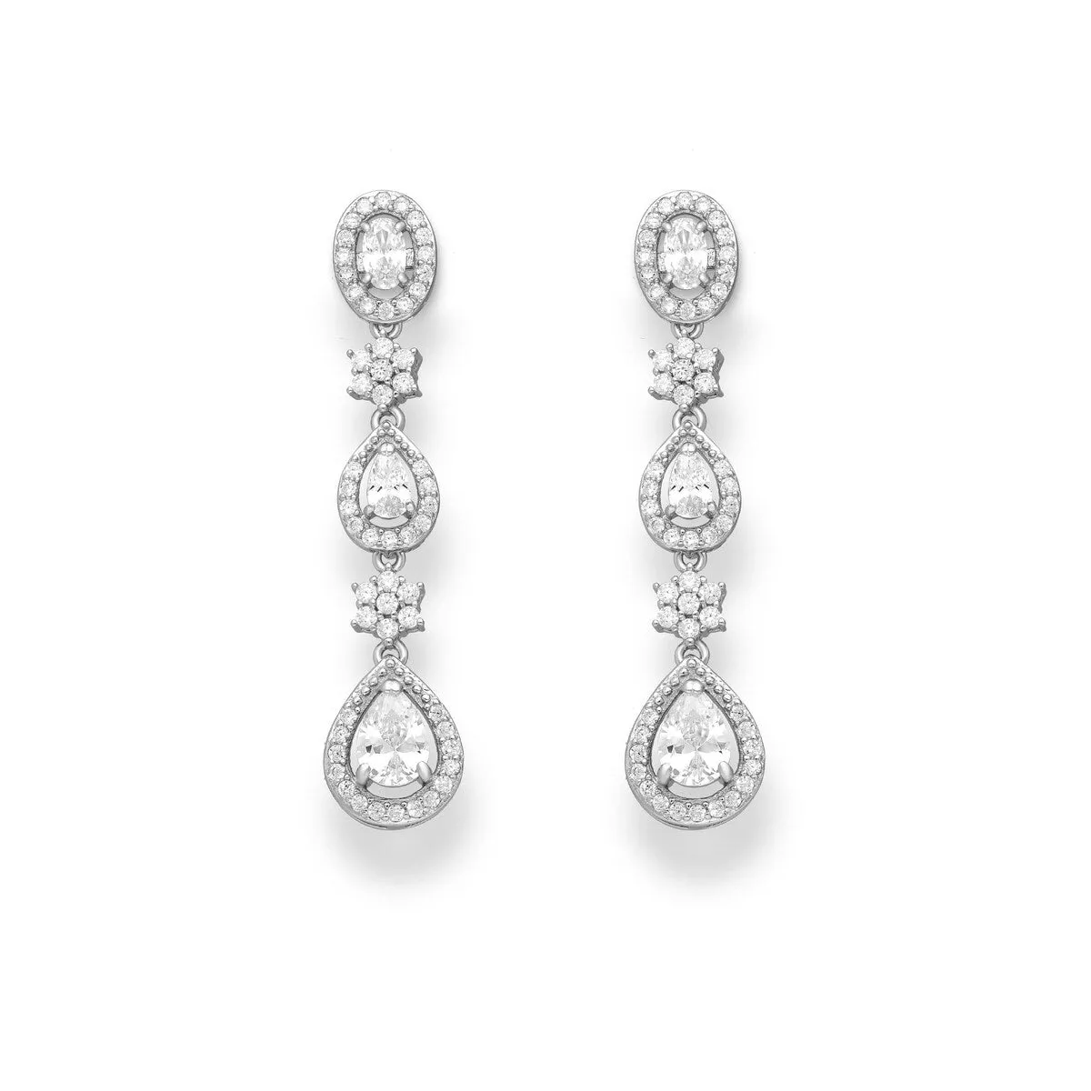 Sterling Silver Cubic Zirconia Teardrop And Floral Elegant Drop Earrings sold by Zulily