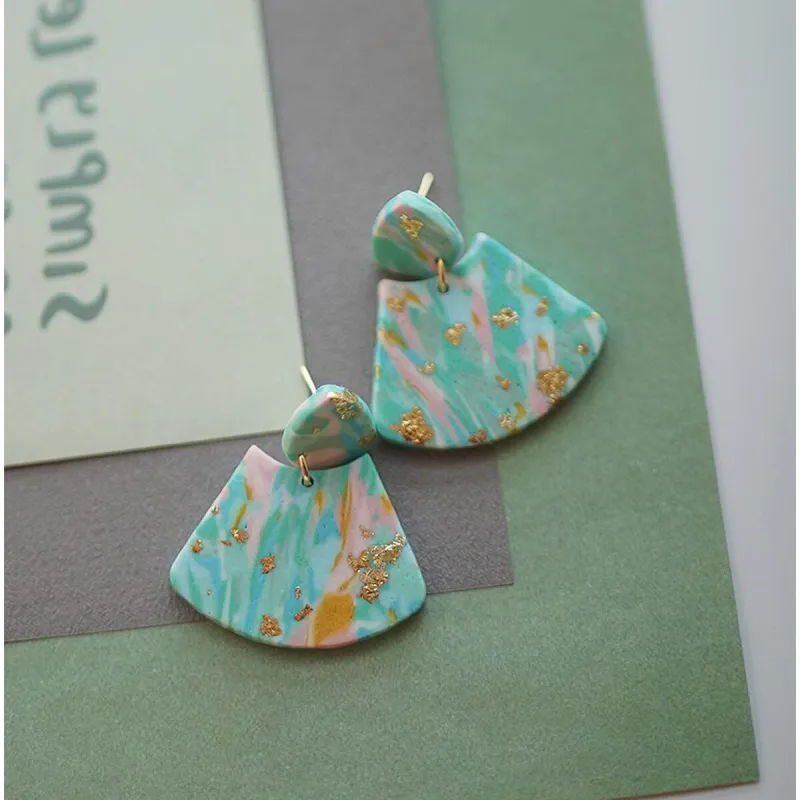 Turquoise & Goldtone Foil Fan Drop Earrings sold by Zulily
