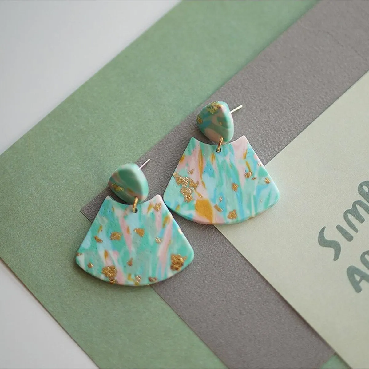 Turquoise & Goldtone Foil Fan Drop Earrings sold by Zulily product image thumbnail 2