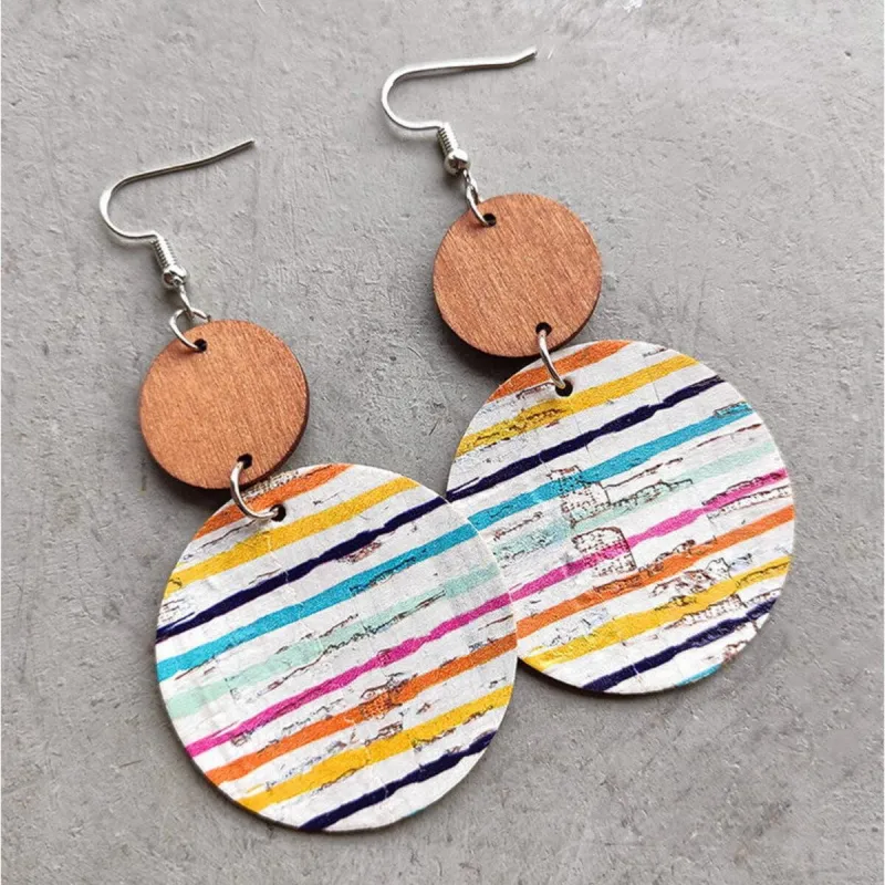 Wooden & Multi Colored Dual Circle Drop Earrings sold by Zulily