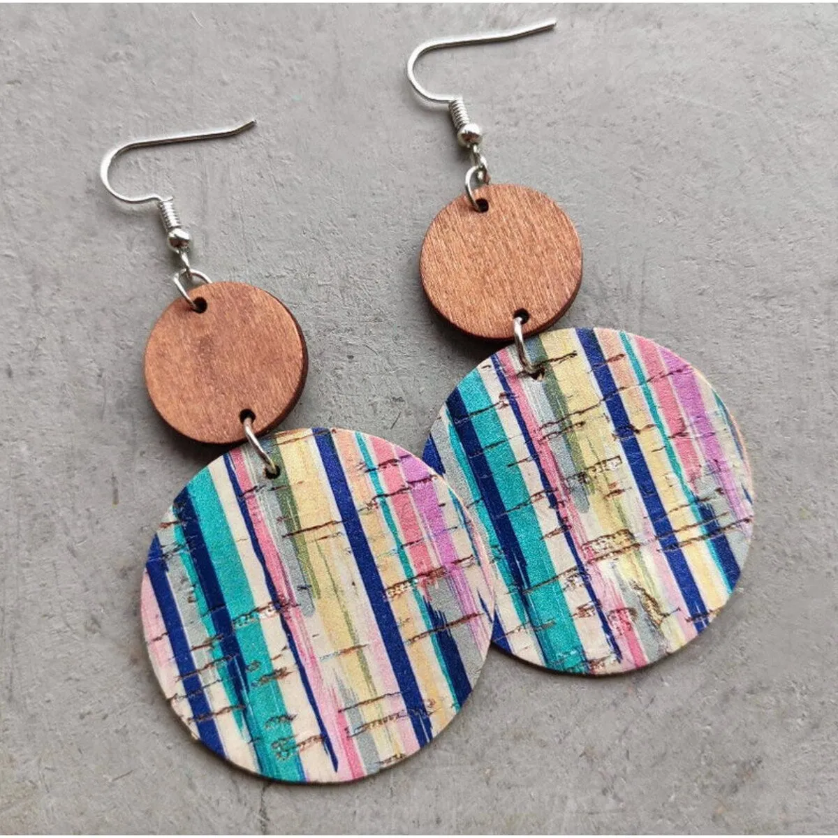 Wooden & Multi Colored Dual Circle Drop Earrings sold by Zulily product image thumbnail 3