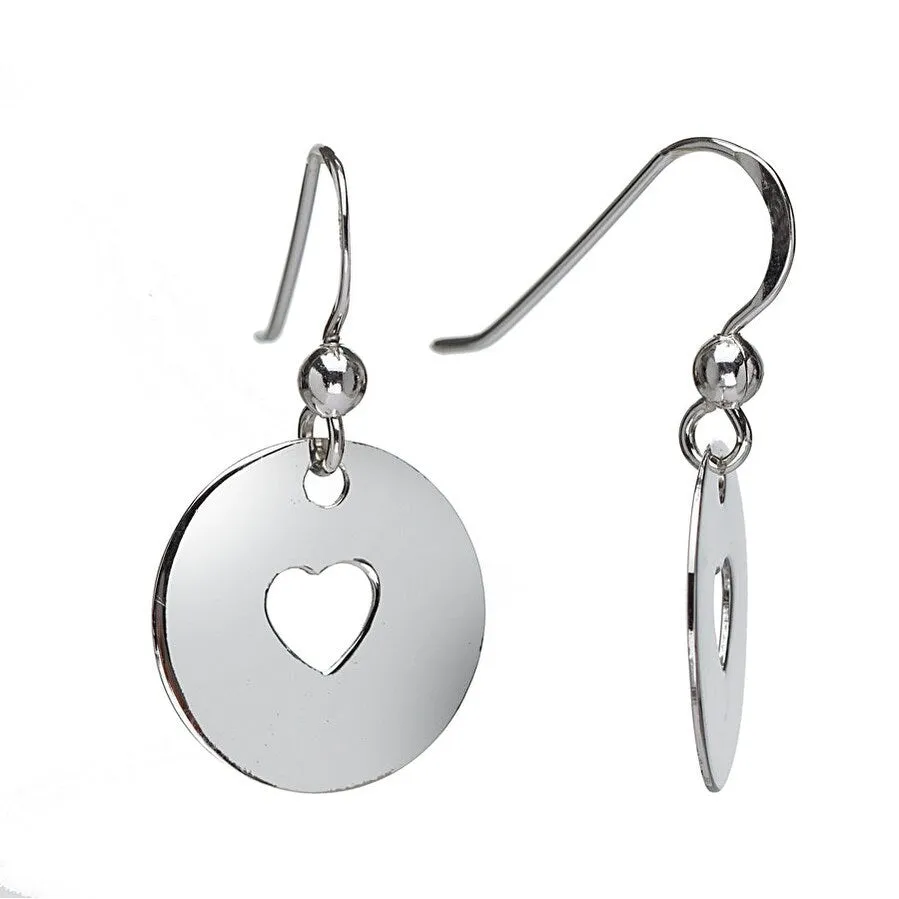 Sterling Silver Circular Cut Out Heart Drop Earrings sold by Zulily