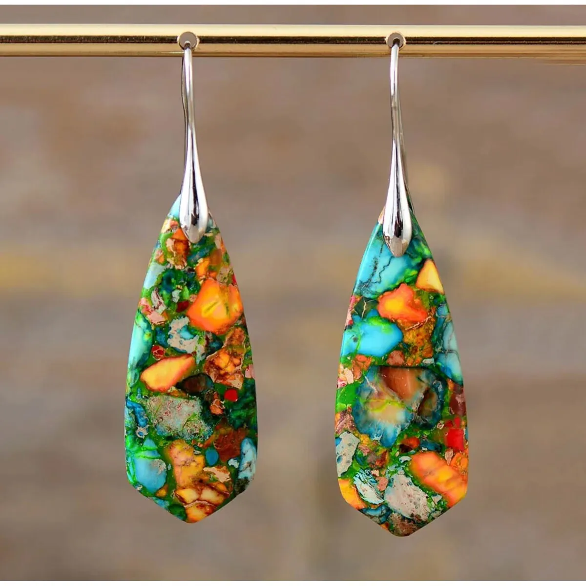 Multi Colored Imperial Jasper Geometric Drop Earrings sold by Zulily