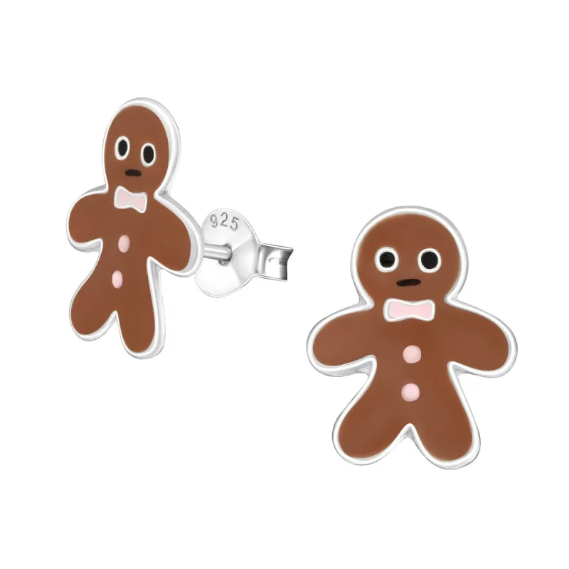 Sterling Silver Brown Gingerbread Men Dainty Stud Earrings sold by Zulily