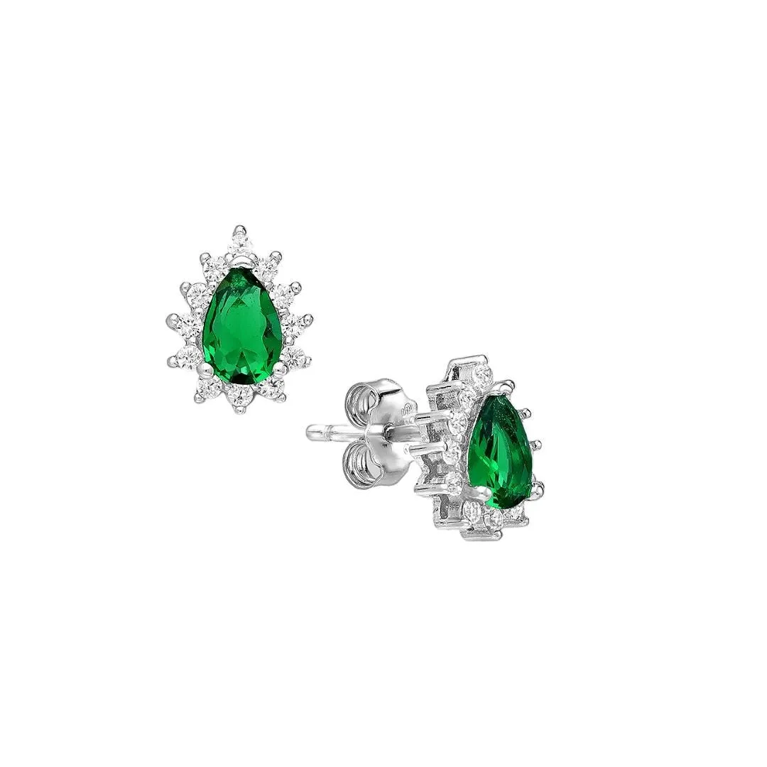 CZ Simulated Emerald Teardrop Halo Stud Earrings - 925 Sterling Silver - Ag Sterling sold by Zulily product image thumbnail 2