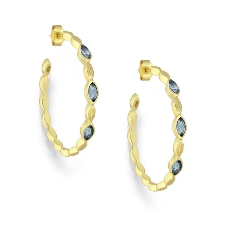 18K Goldtone Plated Sterling Silver Marquis Labradorite Hoop Earrings- AG Sterling sold by Zulily