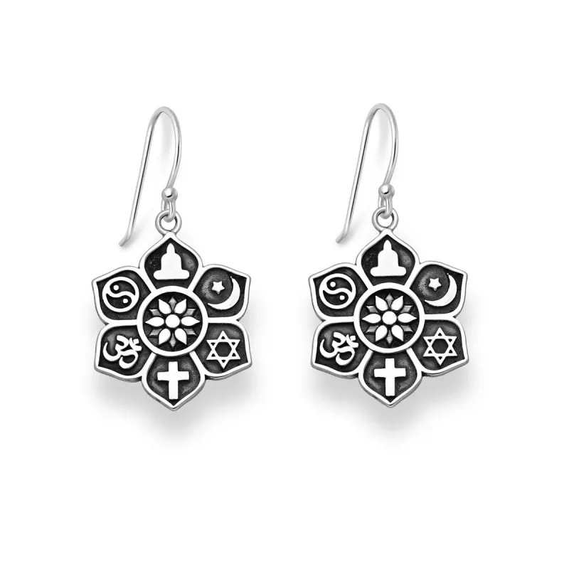Sterling Silver Oxidized Mandala Drop Earrings sold by Zulily