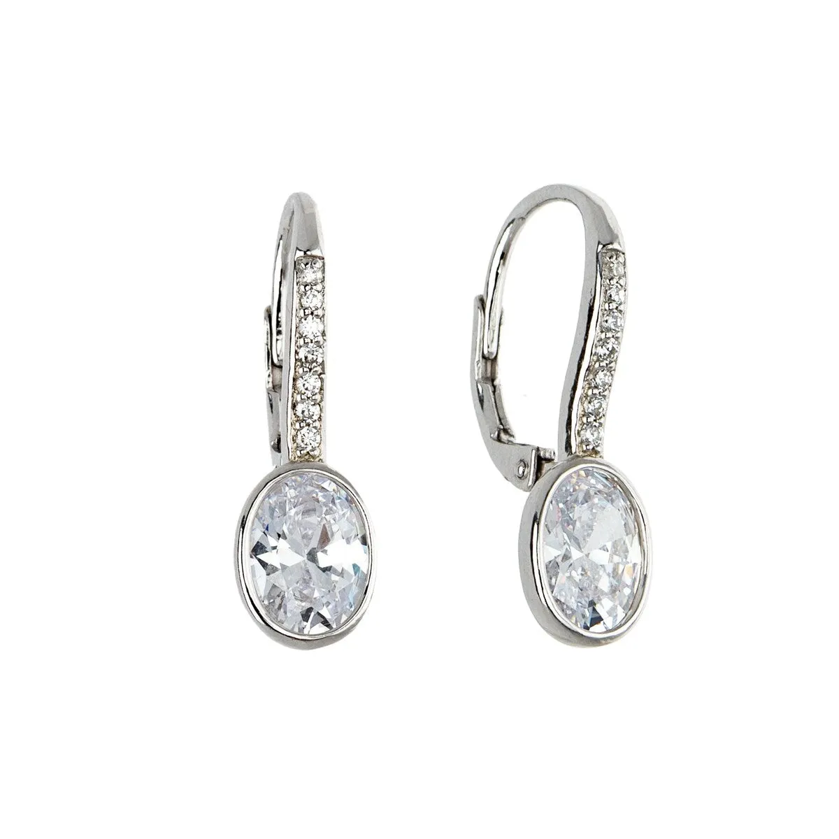 Sterling Silver Cubic Zirconia Oval And Pave Leverback Earrings sold by Zulily